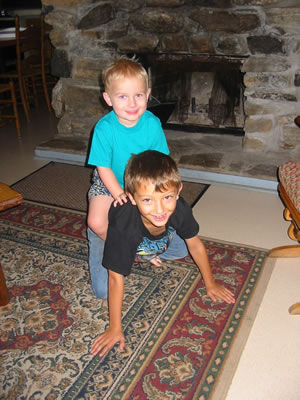 Aidan and his cousin Kellen horsing around.