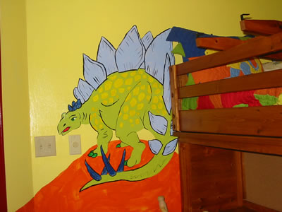 Stegasaurus by desk and door